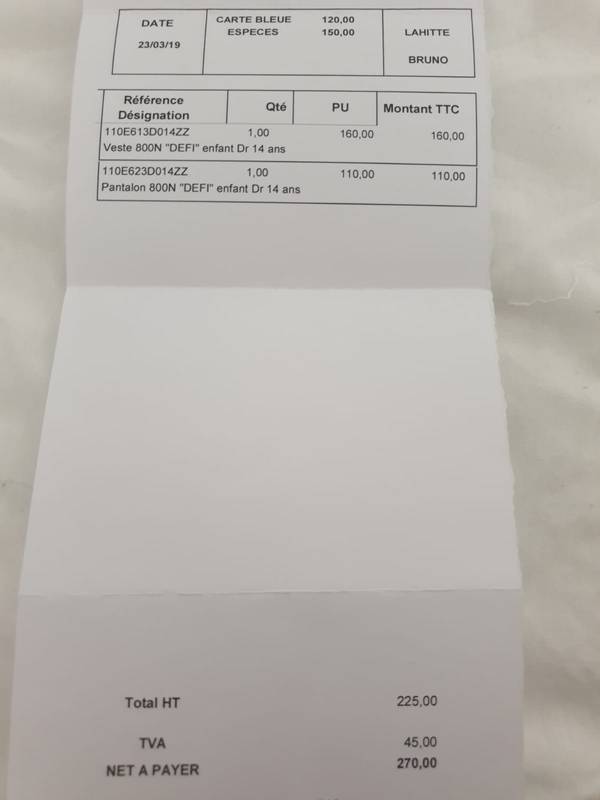 Veste et Pantalon 800 N Marque Défi