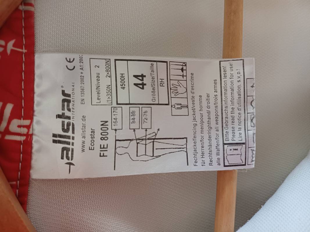 Veste escrime Homme droitier FIE 800N Allstar - taille 44